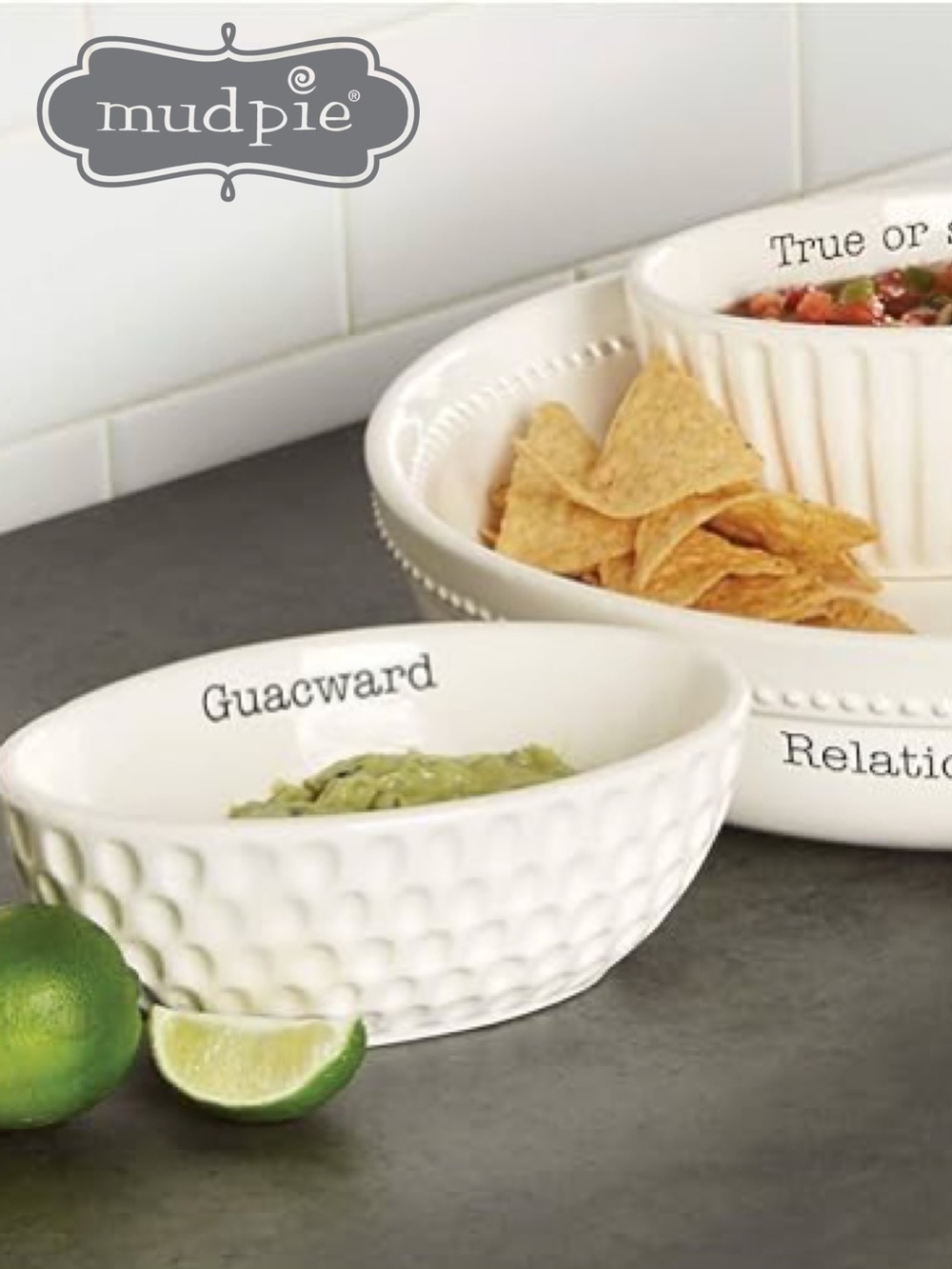 Mud Pie White Textured Ceramic Guac Bowl